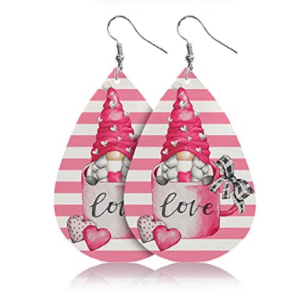 Valentine’s Day Gnome Faux Leather Earrings